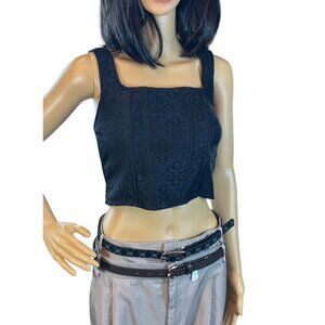 (5 for $25) Self‎ Esteem Lace Square Neck Corset Top in Black Eyelet Size Small